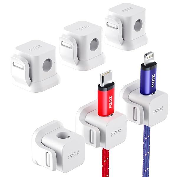 PZOZ 6 Pack Cord Organizer, Adhesive Charger Cable Clips, Wire Holder Keeper Organizer, Charging USB Cable Management for Home Office Desk Phone Car