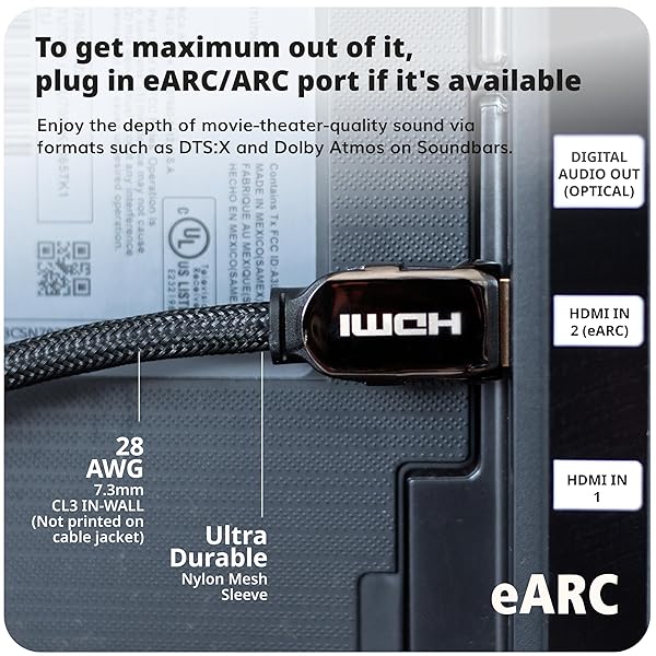 Pacroban 3ft HDMI 2.1 Cable for Laptop to Monitor - 8K 60Hz, 4K 120Hz, Ultra High Speed, Braided, eARC, 48Gbps, HDR, DTS:X - Image 8