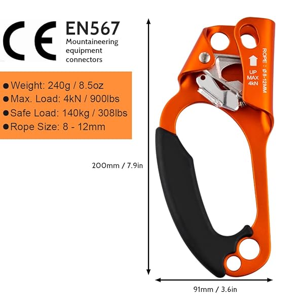 Paliston Climbing Hand Ascender for Rock Climbing & Arborists - Fits 8-12mm Rope (Right & Left) - Image 4