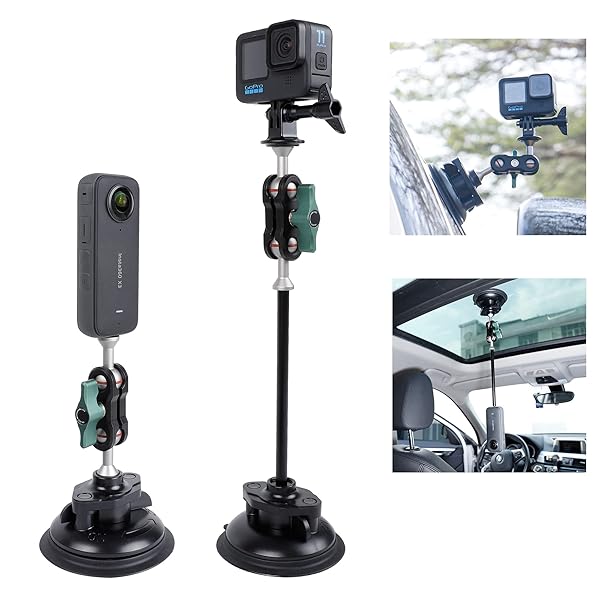PellKing Camera Suction Cup Mount with Phone Holder and Action Camera Adapter for Insta360 GoPro DJI Action Cameras