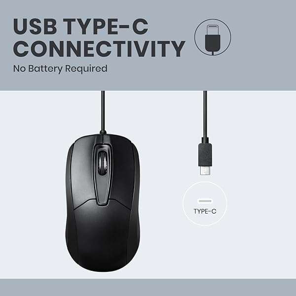 Perixx PERIMICE-209C USB Type C Wired Optical Mouse - 5.9 Ft Cable, 1000 DPI, Black - Perfect for Home & Office Use - Image 4