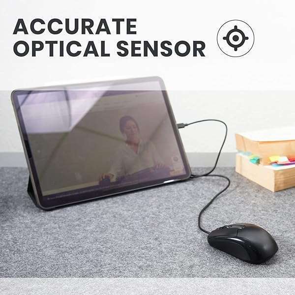 Perixx PERIMICE-209C USB Type C Wired Optical Mouse - 5.9 Ft Cable, 1000 DPI, Black - Perfect for Home & Office Use - Image 7