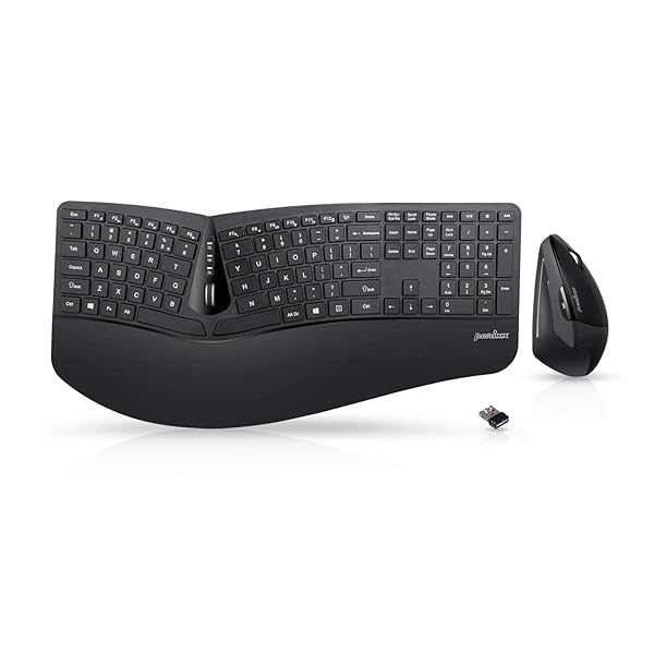 Perixx Periduo-605 Wireless Ergonomic Split Keyboard and Vertical Mouse Combo with Adjustable Palm Rest and Low Profile Keys Black US English Layout
