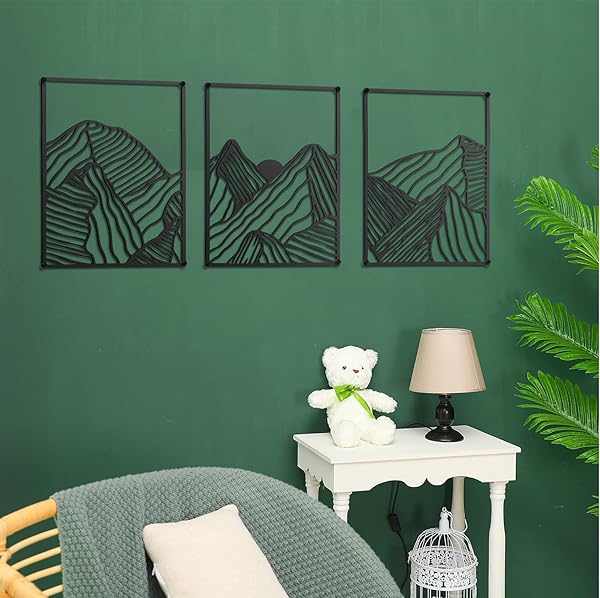 Peryiter 3 Pcs Christmas Metal Wall Art Decor Landscape Mountain Wall Hanging Decor for Living Room Abstract Minimalist Modern Mountain Line Pictures - Image 3