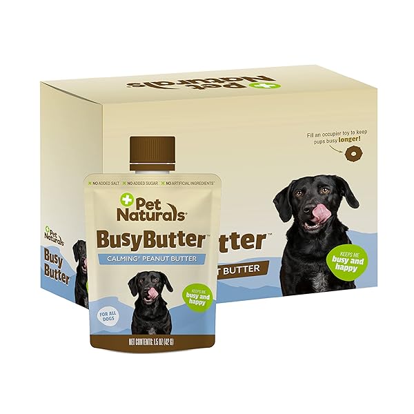 Pet Naturals BusyButter: Calming Peanut Butter for Dogs - 6 Easy Squeeze Pouches for Treats & Training