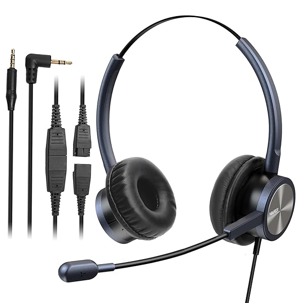 Noise-Canceling Phone Headset with 2.5mm & 3.5mm Connectors for Deskphones, PCs, & Laptops - Ideal for Call Centers & Office Use