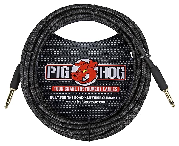 Pig Hog PC-H20BK 20 ft Black Woven Instrument Cable for Superior Sound Quality and Durability