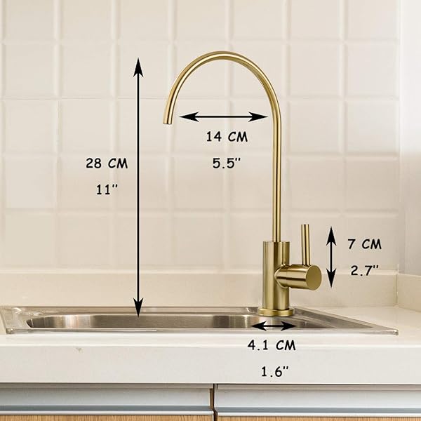 Pirooso Brushed Brass Water Filter Faucet, Drinking Water Faucet, 360° Swivel Kitchen Sink Water Filter Faucet, Fits Most Reverse Osmosis Units or Under Sink Water Filtration System, Brushed Gold - Image 3