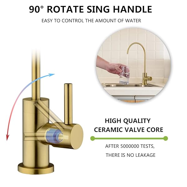 Pirooso Brushed Brass Water Filter Faucet, Drinking Water Faucet, 360° Swivel Kitchen Sink Water Filter Faucet, Fits Most Reverse Osmosis Units or Under Sink Water Filtration System, Brushed Gold - Image 5