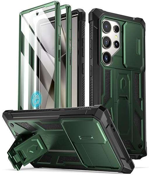 Poetic Spartan Galaxy S24 Ultra Case: Rugged, Shockproof, Military Grade with Kickstand - Metallic Green