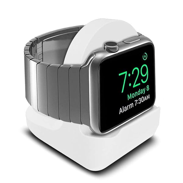 Pokanic Apple Watch Stand Compatible with Series 5 4 3 2 1 44mm 42mm 40mm 38mm Night Stand Mode Integrated Cable Management White
