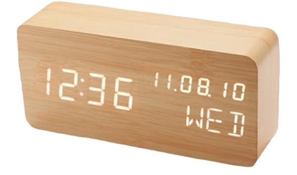 Pokanic Wood Digital Alarm Clock: Large LED Display, Date, Temp & Nightlight for Home, Office & Bedroom