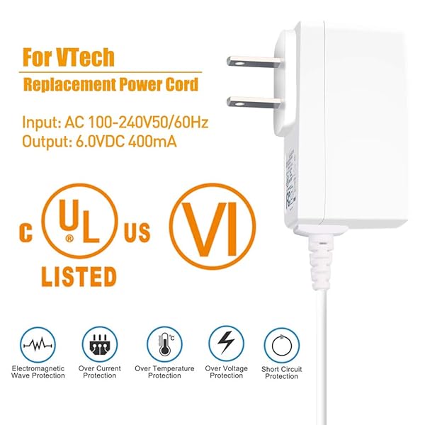VTech DM221 DM223 DM251 Power Cord & Charger - UL Listed 6.0V Adapter for Baby Monitors (6.6ft) - Compatible with DM111 DM112 DM222 DM271 - Image 4