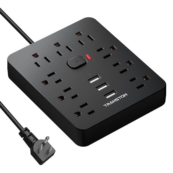 Power Strip Surge Protector: 9 Outlets & 3 USB Ports, Fireproof Desktop Charging Station with 5ft Flat Plug for Home & Office
