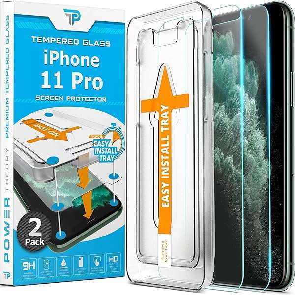 Power Theory Power Theory iPhone 11 Pro Tempered Glass Screen Protector - 9H Hardness, Easy Install, Bubble Free, Anti-Scratch, 2 Pack
