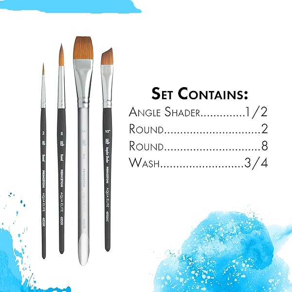 Princeton Aqua Elite Series 4850: Premium 4-Piece Synthetic Kolinsky Watercolor Brush Set - Image 4