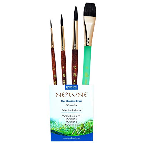Princeton Neptune 4750 Series Watercolor Brush Set - 4pc Soft Synthetic Squirrel Brushes for Artists