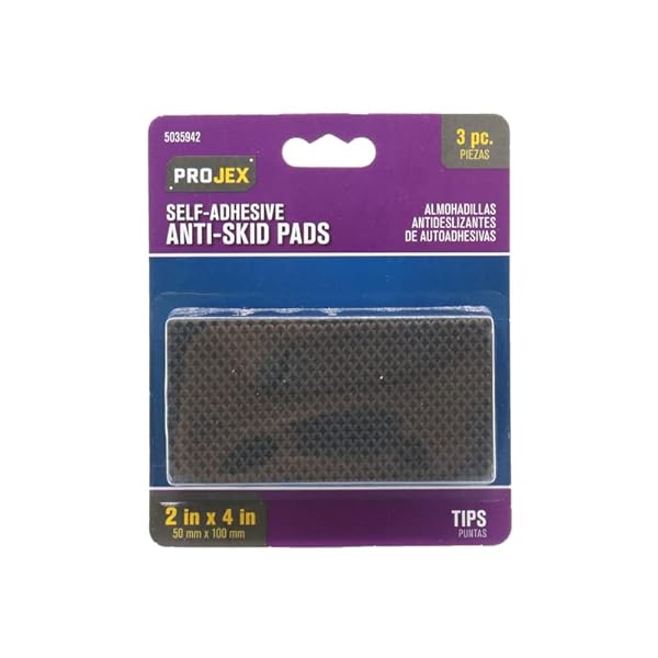 PROJEX Projex Rubber Non-Skid Pads - Self-Adhesive Black Rectangles (2x4 in) - 3 Pack for Ultimate Grip