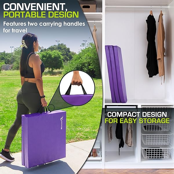 ProsourceFit 6'x2' Tri-Fold Thick Exercise Mat for MMA, Gymnastics & Stretching - Portable & Durable in Purple - Image 7