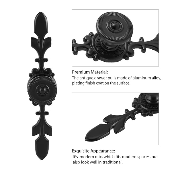 Vintage Zinc Alloy Pull Handle Door Knob 4-Pack - Black Cabinet & Drawer Hardware - Image 10