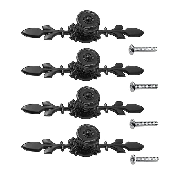 Vintage Zinc Alloy Pull Handle Door Knob 4-Pack - Black Cabinet & Drawer Hardware - Image 2