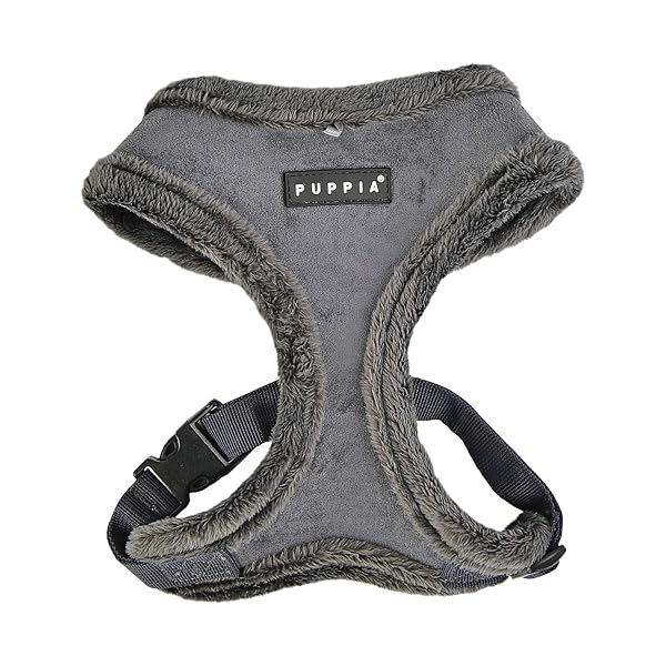 Puppia Terry Dog Harness Over The Head Winter Suede No Choke No Pull for Small Medium Dogs Grey