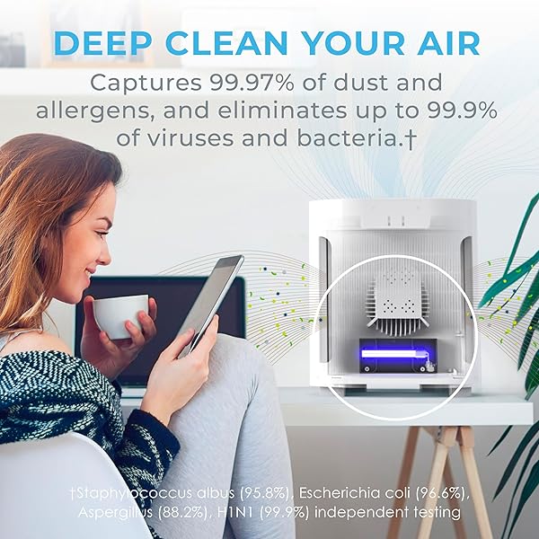 Pure Enrichment PureZone Air Purifier: H13 HEPA, UV-C Light & 4-Stage Filtration for Allergens, Smoke & Pet Dander in Bedrooms & Living Rooms - Image 6