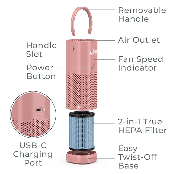 Pure Enrichment PureZone Mini Portable Air Purifier - Cordless True HEPA Filter Cleans Air & Eliminates 99.97% of Dust, Odors, & Allergens Close to You - Cars, School, & Office (Blush) - Image 8
