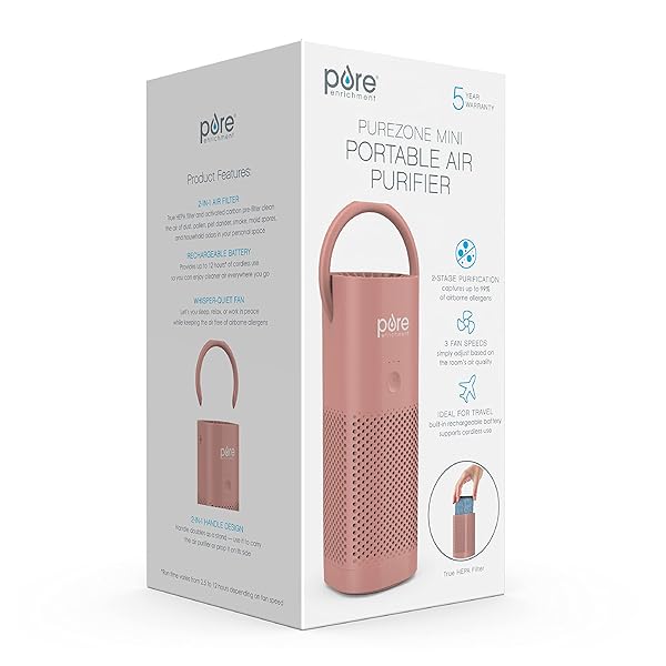Pure Enrichment PureZone Mini Portable Air Purifier - Cordless True HEPA Filter Cleans Air & Eliminates 99.97% of Dust, Odors, & Allergens Close to You - Cars, School, & Office (Blush) - Image 10