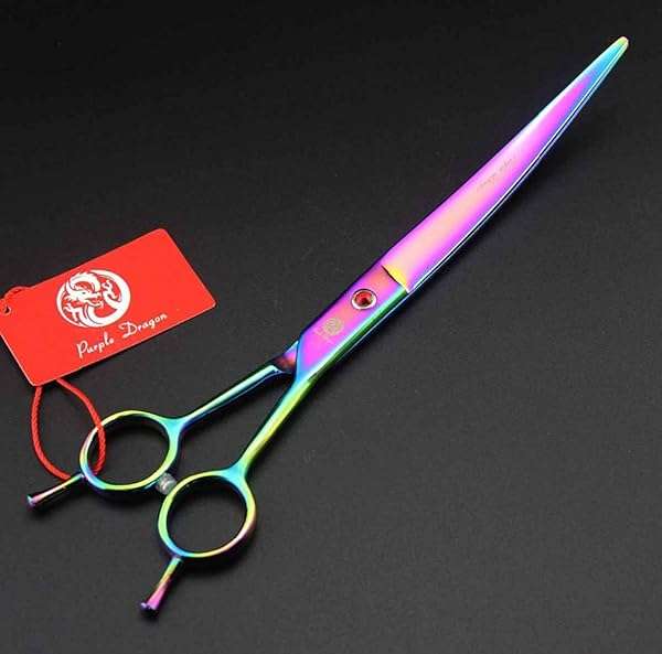 "Purple Dragon 8.0" Titanium Pet Grooming Scissors Set - Straight, Thinning & Curved Shears for Dogs & Cats with Carry Bag" - Image 3