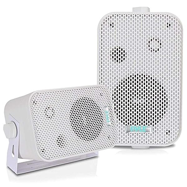 Pyle 2Pc Outdoor Weatherproof Speaker System 3.5 Inch Dual Waterproof Wall or Ceiling Mounted Speakers for Pool Patio Indoor Use White