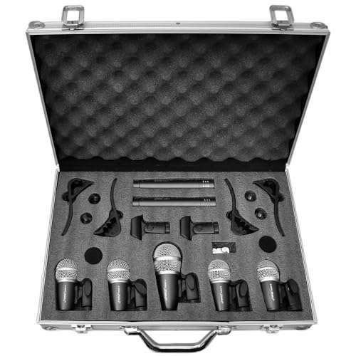 Complete Pyle 7-Piece Wired Dynamic Microphone Kit for Drums, Vocals & Instruments - Includes Clips, Holders & Case