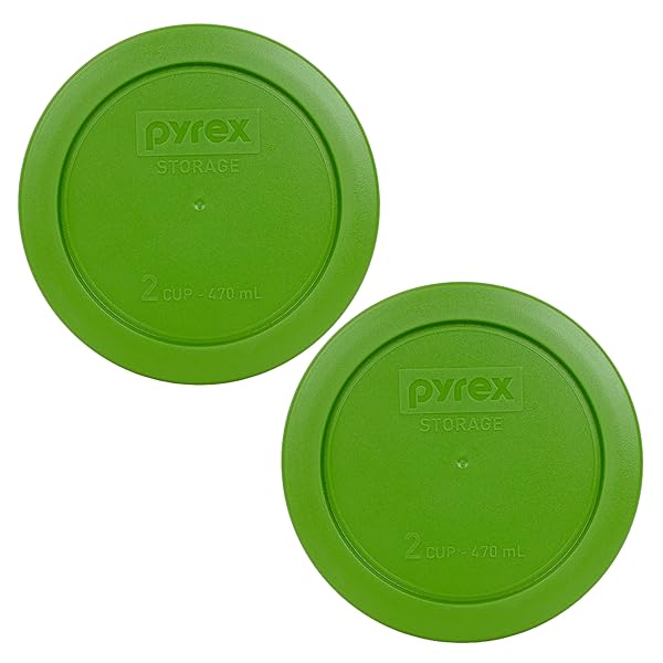 Pyrex Pyrex 7200-PC 2-Cup Lawn Green Food Storage Lids - USA Made, 2 Pack for Freshness