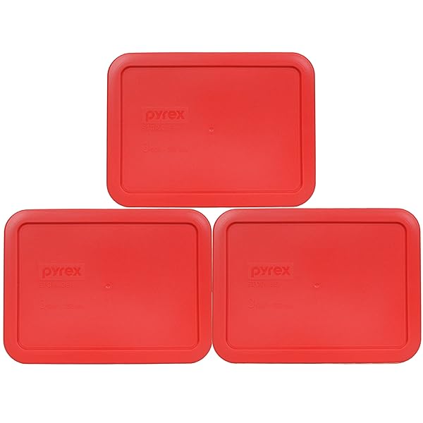 Pyrex Pyrex 7210-PC 3-Cup Red Rectangle Food Storage Lid Cover - USA Made, 3 Pack