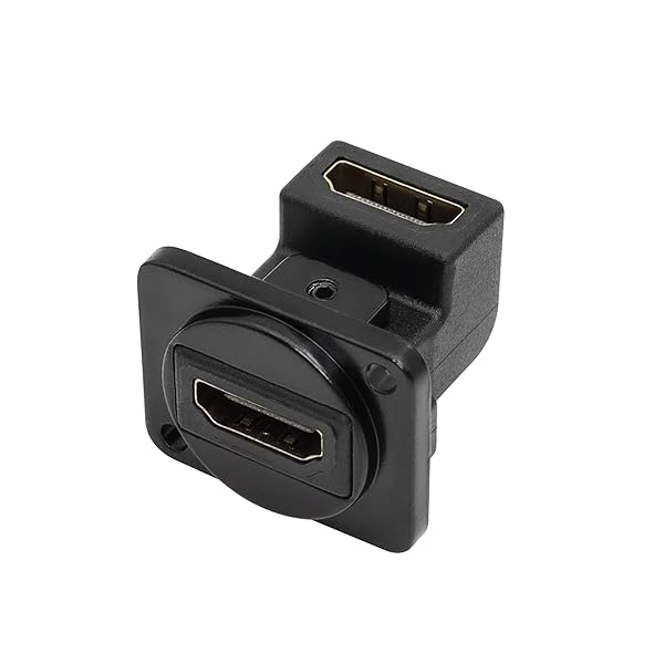 QIANRENON HDMI Panel Mount Adapter - Right Angle Female to Female Connector for Wall-Mounted TVs & Projectors, 3D & 4K Support