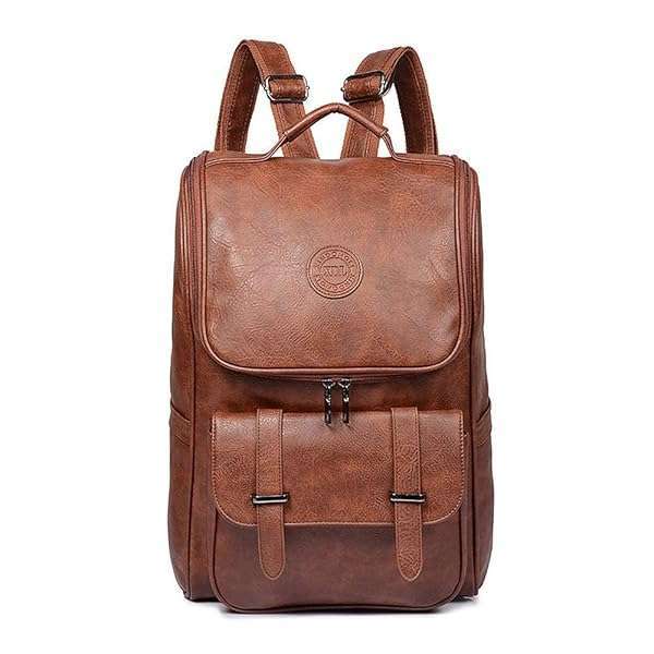 QWARVEL QWARVEL Vegan Faux Leather Laptop Backpack - Stylish, Waterproof Travel Bag for Men & Women in Brown