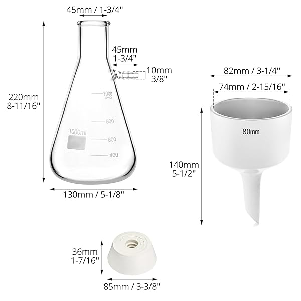 QWORK 1000ML Buchner Funnel Kit with 1L Vacuum Flask and 80mm Borosilicate Glass Filtering Flask for Efficient Filtration - Image 8