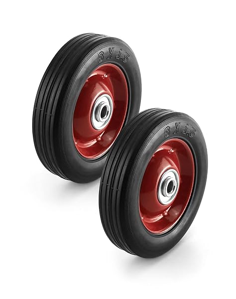 QWORK "QWORK 2 Pack 6" Rubber Hand Truck Wheels - 132 lbs Capacity, 1/2" Axle, Premium Ball Bearing"