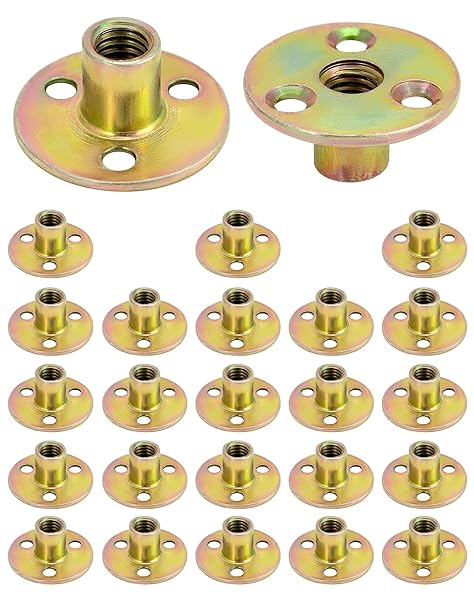 QWORK 3 8"-16 Iron Plate Nut, 25-Piece Set T-nut with Round Base Carbon Steel T-Nuts, Furniture Hardware Flange Insert Female Thread T-Nut