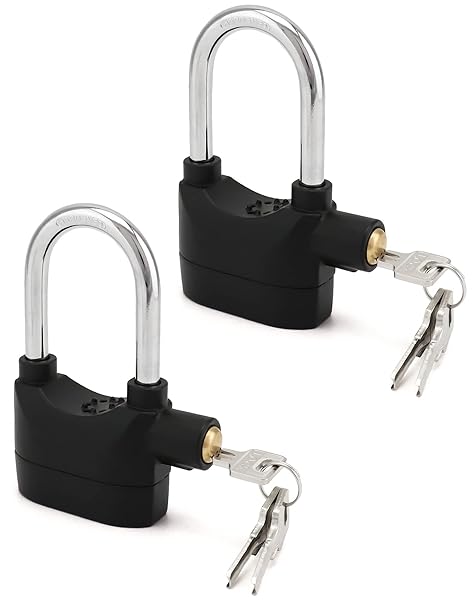 QWORK QWORK Alarm Lock, 110 dB Anti-Theft Security Padlock, 2 Pack Door Motorcycle Bicycle Padlock, Universal Security Siren Alarm Lock with 3 Keys (Black)
