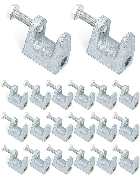 QWORK Beam Clamp, 20 Pcs 3 8" Zinc Plated Iron Safety Beam Clamp, 13 16" Jaw Opening