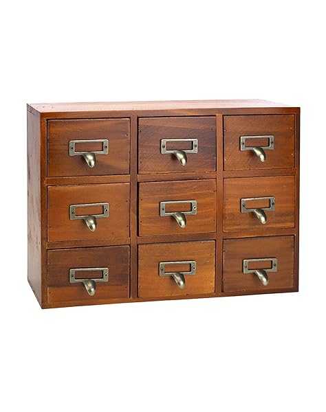 QWORK Vintage Apothecary Desk Drawer Organizer: 9-Drawer Wooden Storage for Home Office & Bedroom - Image 4
