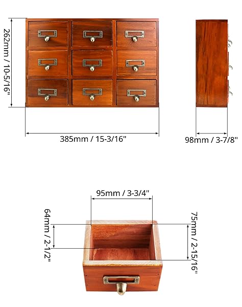 QWORK Vintage Apothecary Desk Drawer Organizer: 9-Drawer Wooden Storage for Home Office & Bedroom - Image 8