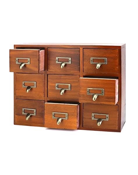 QWORK Vintage Apothecary Desk Drawer Organizer: 9-Drawer Wooden Storage for Home Office & Bedroom - Image 3
