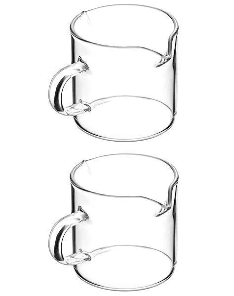 QWORK Double Spouts Espresso Shot Glass Set - 2 Pack Clear Beakers with Handle for Perfect Milk Coffee
