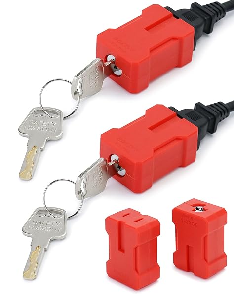 QWORK Electrical Cord Plug Lockout Device for Electrical Cord, 4 Pack Plug Locking Safety Lock, Keyed Differently, Fits 2 and 3 Prong Plugs,