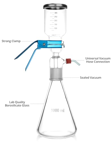 QWORK 1000ml Glass Vacuum Filtration Apparatus - Graduated Funnel, Filter Flask & Clamp - 10 Micron Pore Size - Image 3