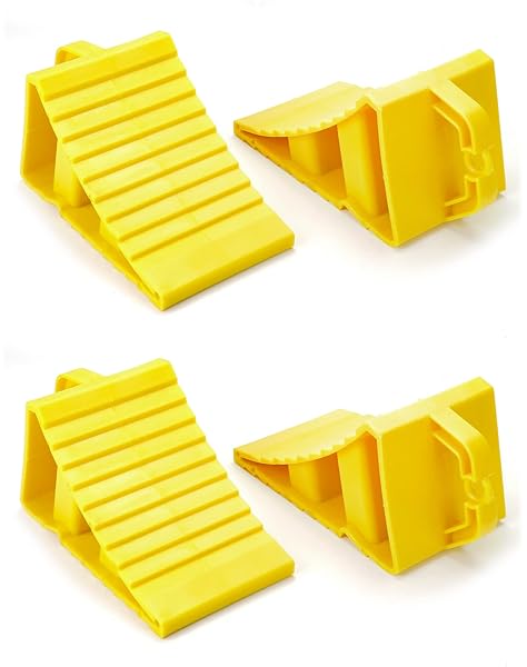 QWORK QWORK RV Wheel Chocks, 4 Pack Heavy Duty Car RV Tire Chocks Camper Chocks with Handle and Rope, Car Truck Stopper for Travel Trailers, Camper, Cars,