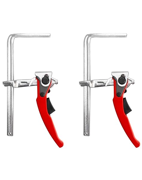 "QWORK Ratcheting Table Clamp 2 Pack - Quick Release Bar Clamp for Sanding & Cutting, 6-5/16" Capacity, 2-5/16" Throat Depth"