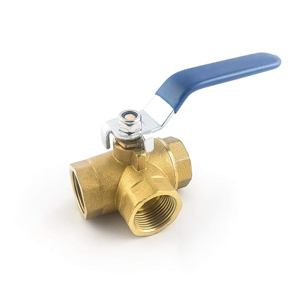 QWORK "QWORK 3-Way L-Port Ball Valve - 1/2" NPT Female, Lever Handle, Durable Forged Brass"